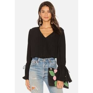 C/MEO Collective Pleated Bell Sleeve Open Back Blouse